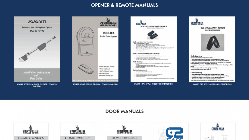 User Guides Centurion Garage Doors